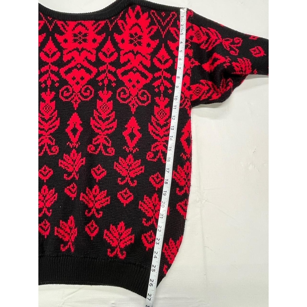 Vintage ESPRIT Sport Black Red 80s Geometric Knit Sweater Medium - Picture 7 of 8